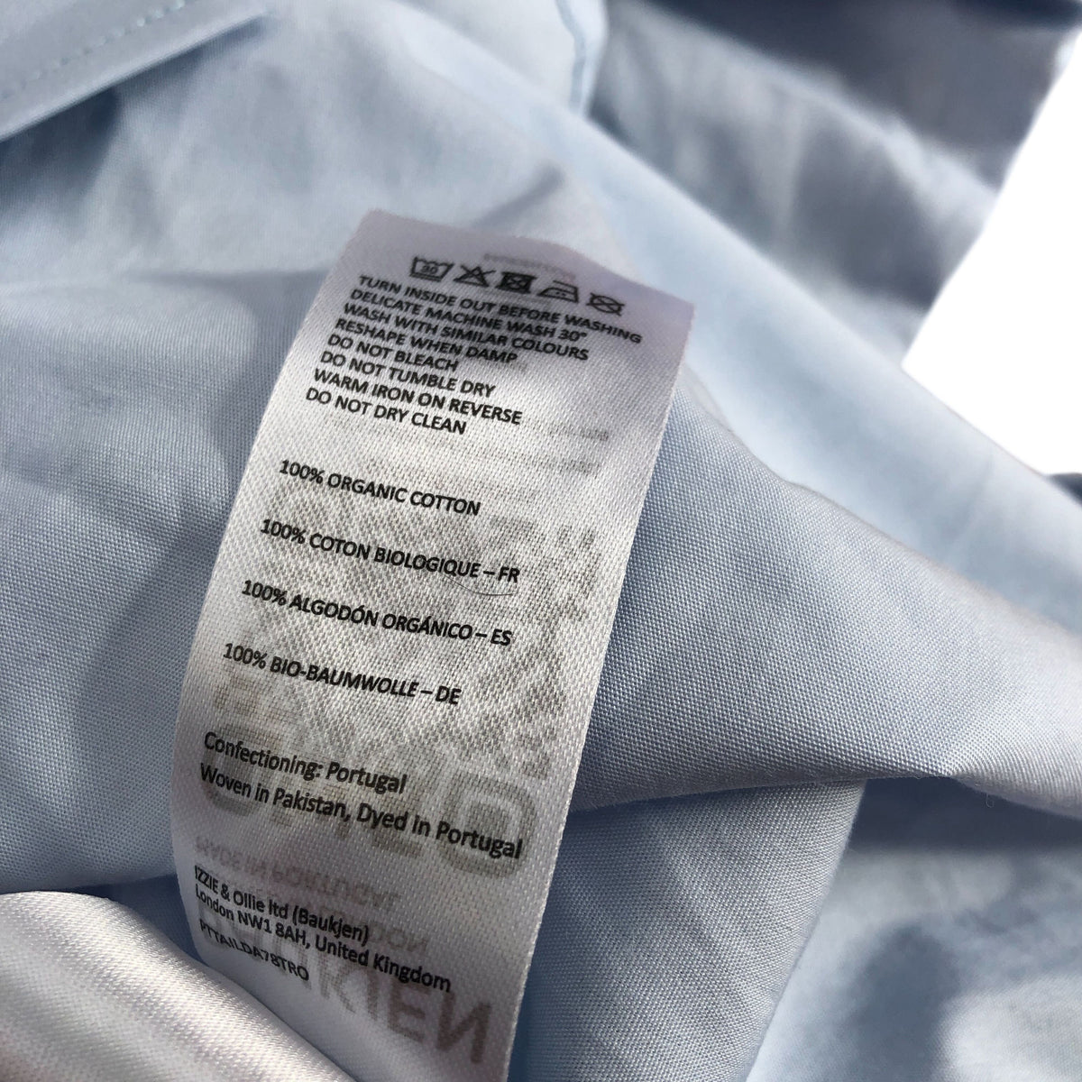 Baukjen Kai Organic Cotton Tie Neck Shirt Ice Blue Size 10