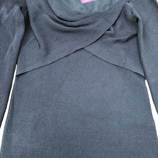 River Island Black Ribbed Long Sleeve Dress Size UK12 Women's Stylish Midi