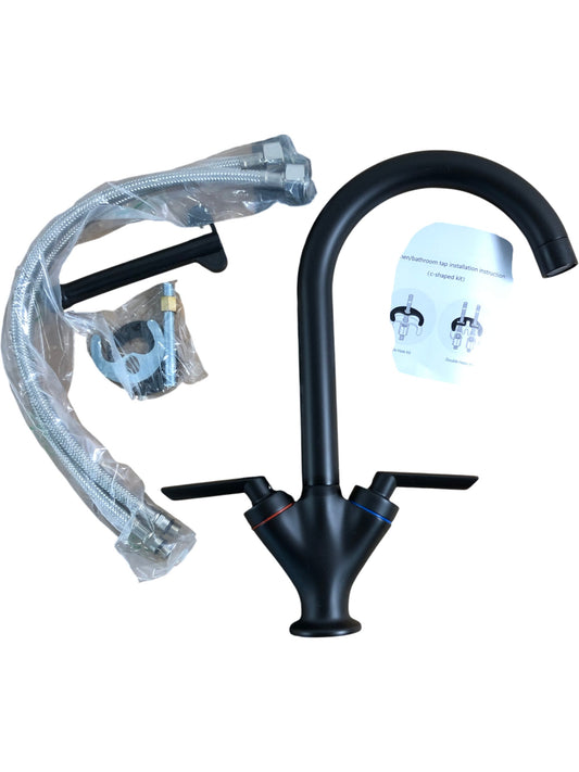 Kitchen Sink Tap Monobloc Black Mixer Tap Single Hole C Shaped Installation Kit