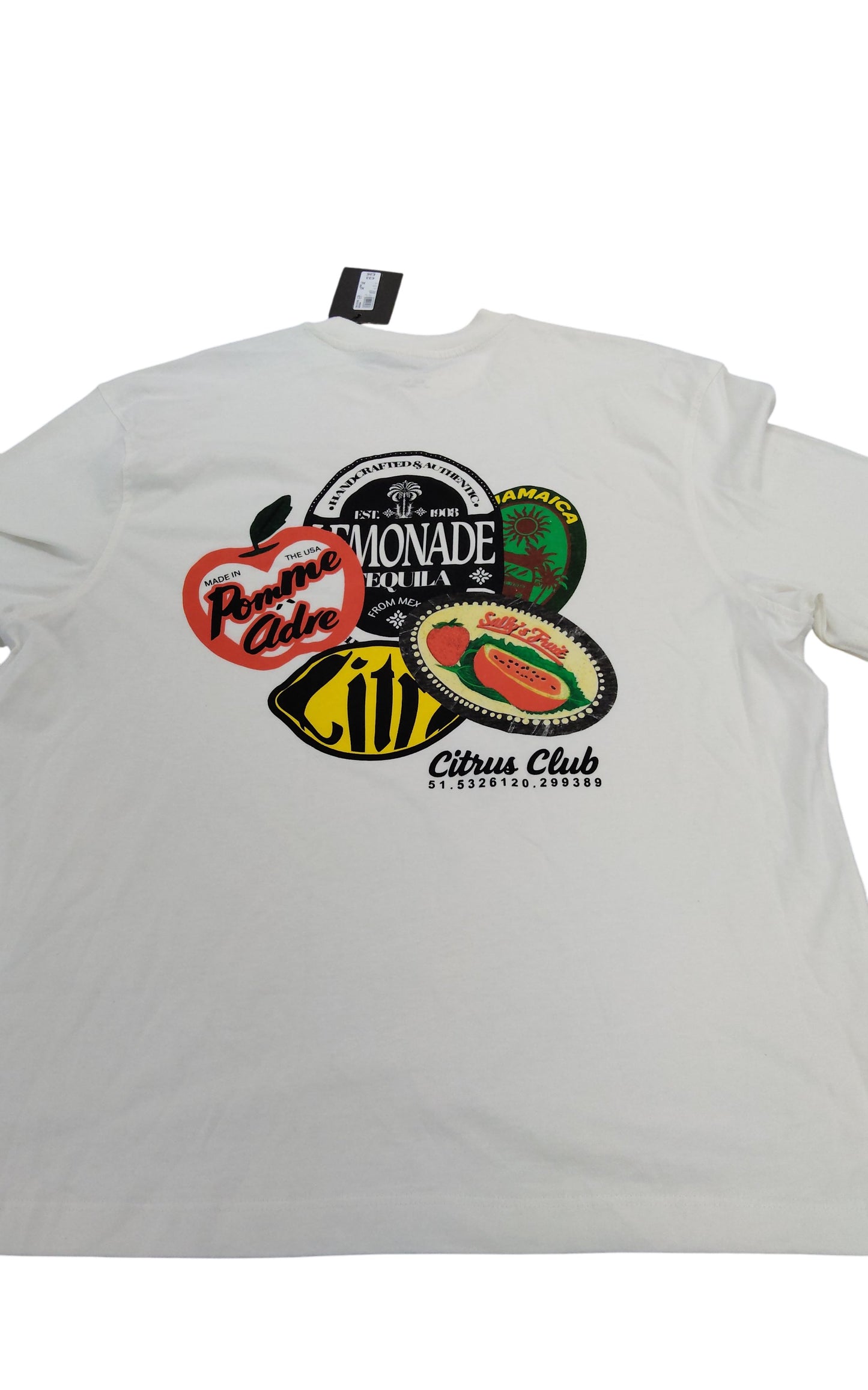 *River Island Citrus Club T-Shirt XL Men's White Embroidered Graphic Tee