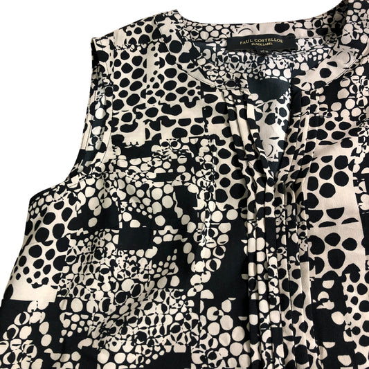 Paul Costelloe Women's Sleeveless Blouse UK10 Black Geometric Print