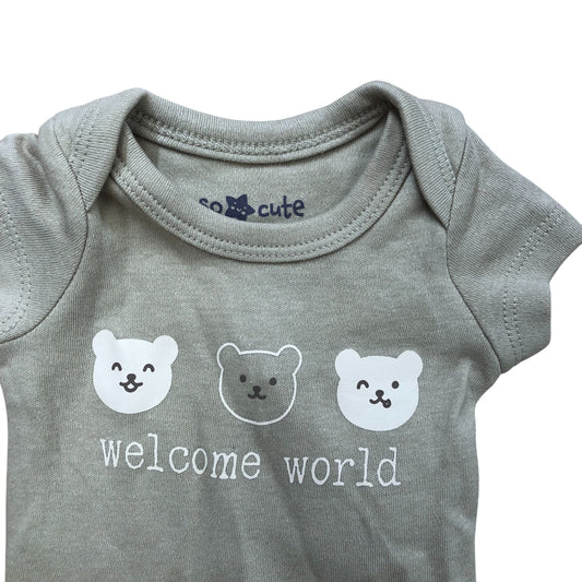So Cute Baby Bodysuit 0-3 Months Welcome World Organic Cotton Infant Outfit