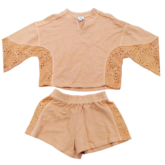 River Island Girls Outfit Set Age 5 6 Years Peach Embroidered Shorts Top