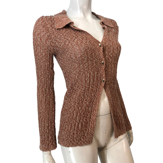 River Island XS Women's Cardigan Light Brown Ribbed Knit Button Up Knitwear
