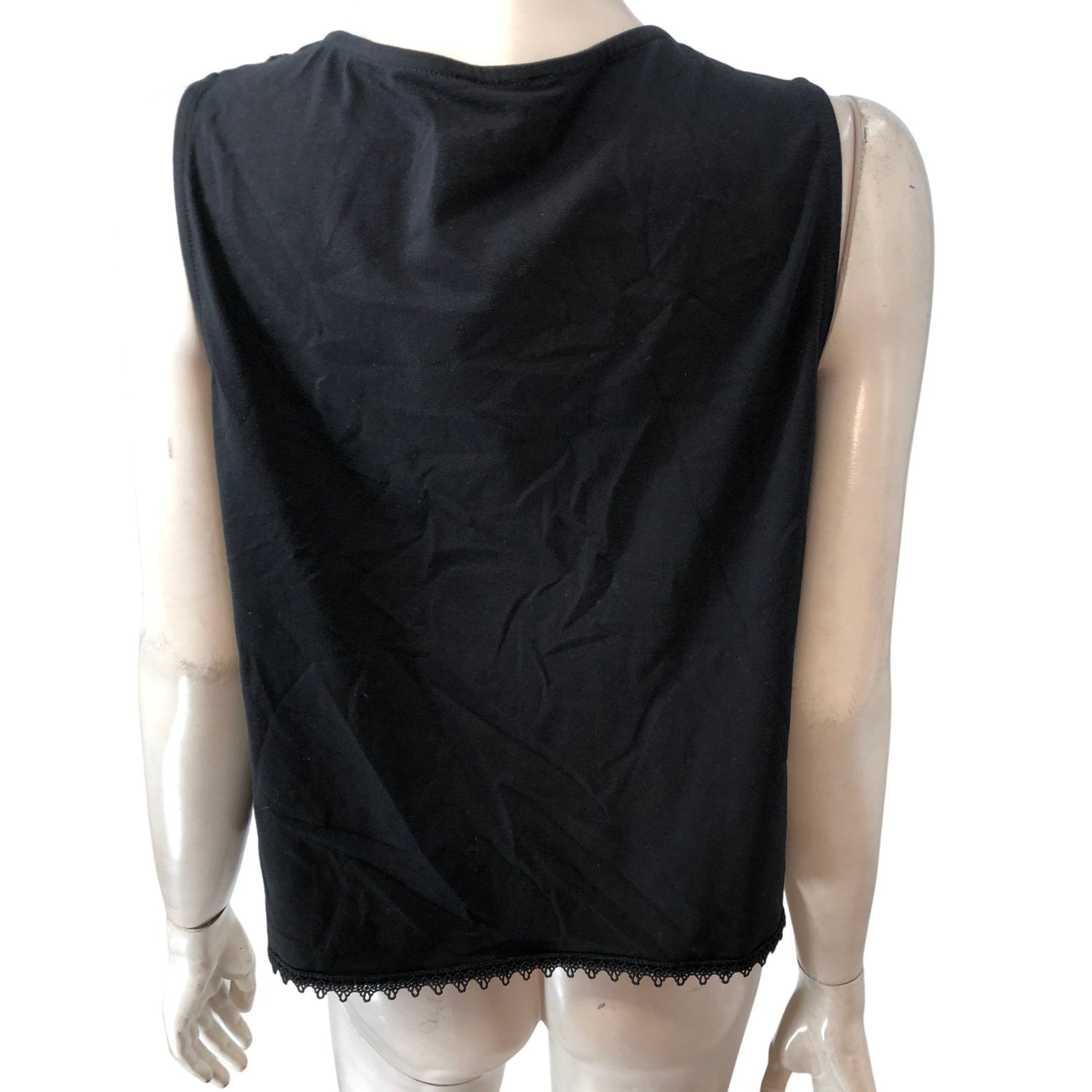 River Island Women's Crochet Vest Top UK L Black White Floral Design Vintage