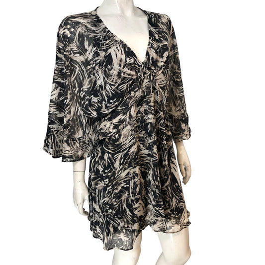 River Island UK12 Women's Short Sleeve Dress Brown Dark Floral Design