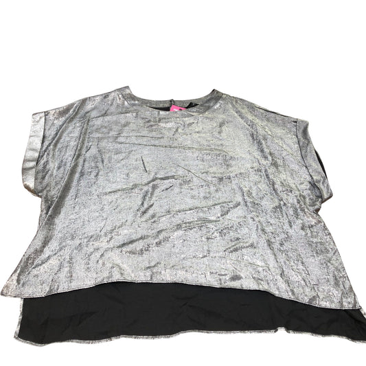 River Island Silver Metallic Blouse UK22 Women's Loose Fit Short Sleeve Top