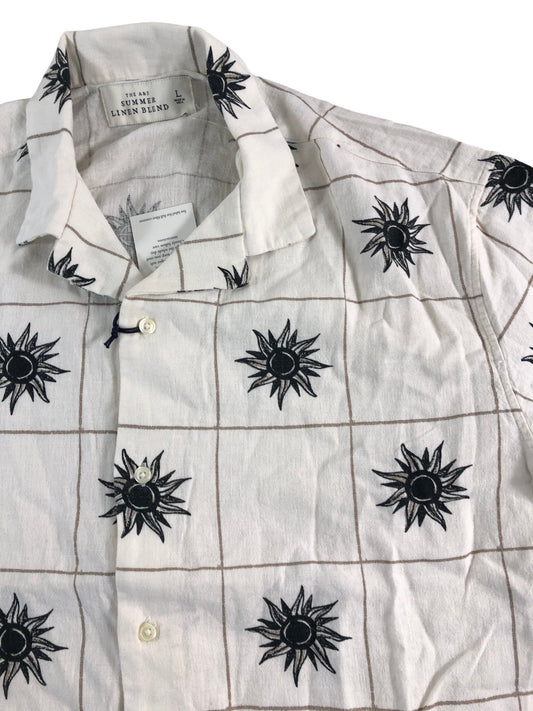 Branded Linen Blend Large Men's Short Sleeve Casual Shirt White Large