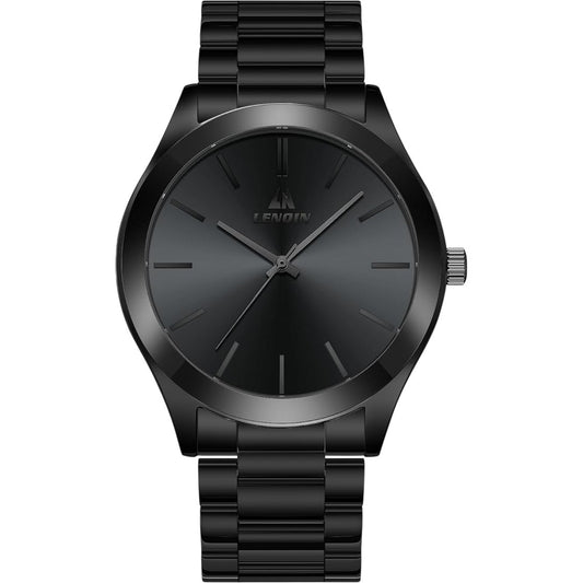 Lenqin Quartz 5ATM Black Wristwatch Stainless Steel Band New with Tags
