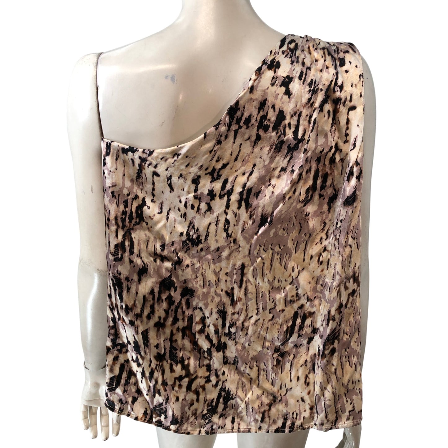 Elegant One Shoulder Top UK10 Women Animal Print Satin Blouse Evening Wear