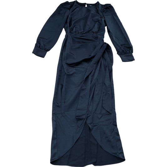River Island Black Satin Midi Dress Puff Sleeve Size 6