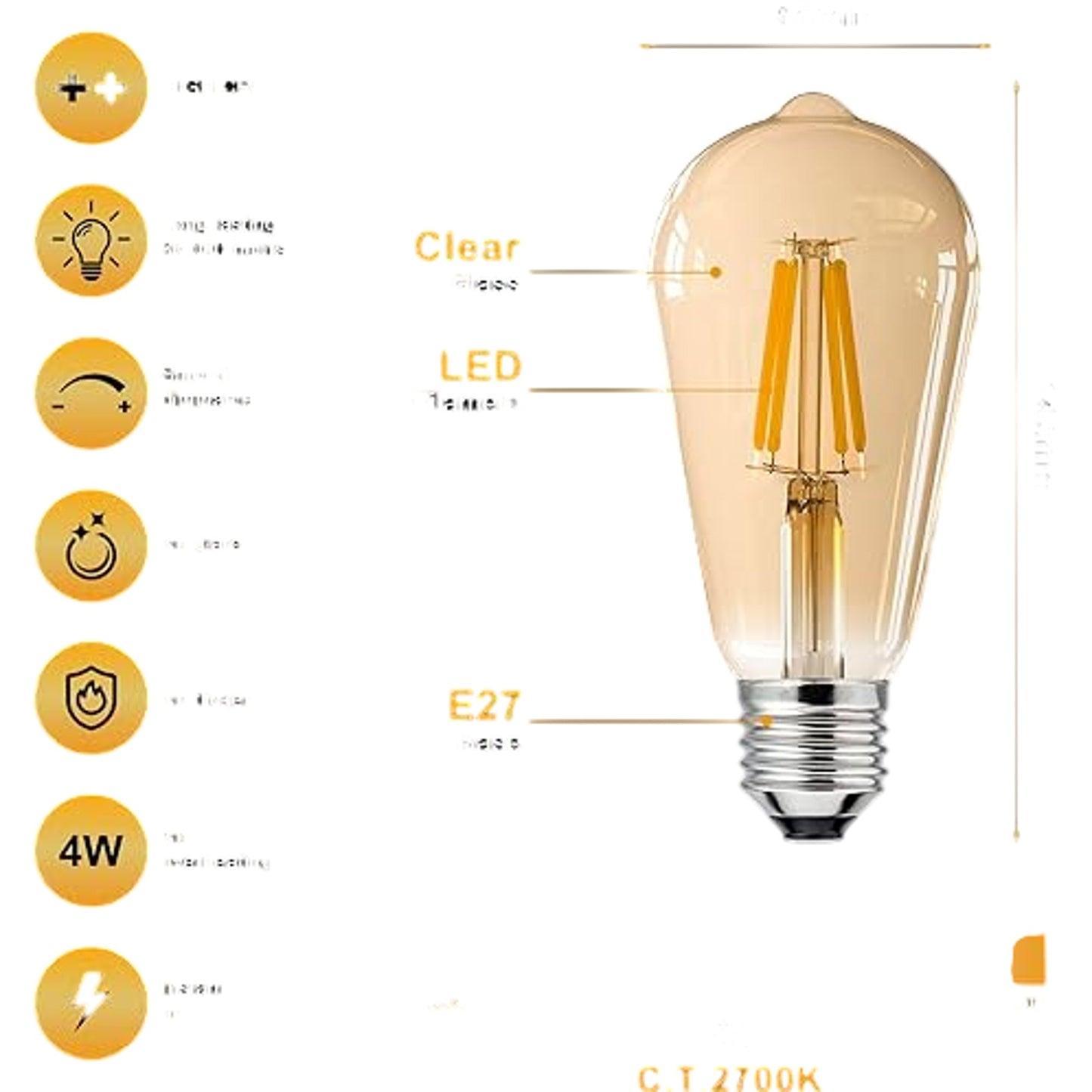 LED Filament Light Bulbs 3 Pack E27 Base 40W Clear Glass Vintage Style White