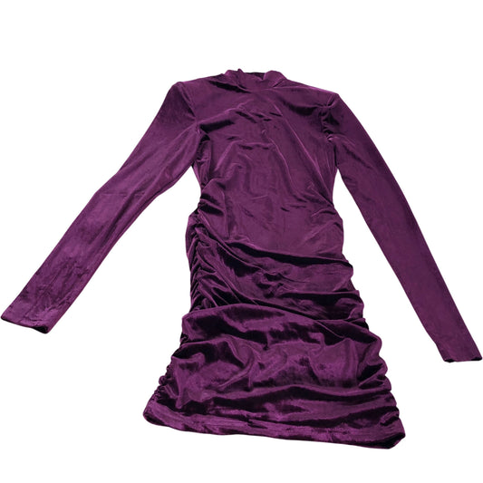 Ruched & Ready Velvet Dress Size Small Women's Long Sleeve High Neck Purple