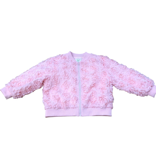 River Island Girls Floral Bomber Jacket Pink Zip Up Outerwear Size 2-3 Years