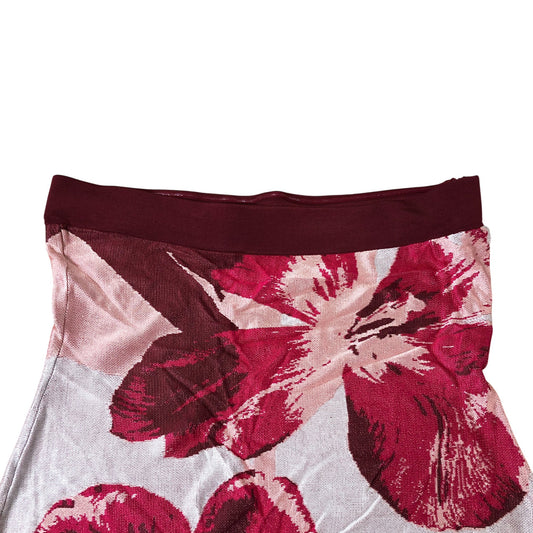 Karen Millen Placement Floral Jacquard Slinky Knit Bandeau Midi Dress Size L Red