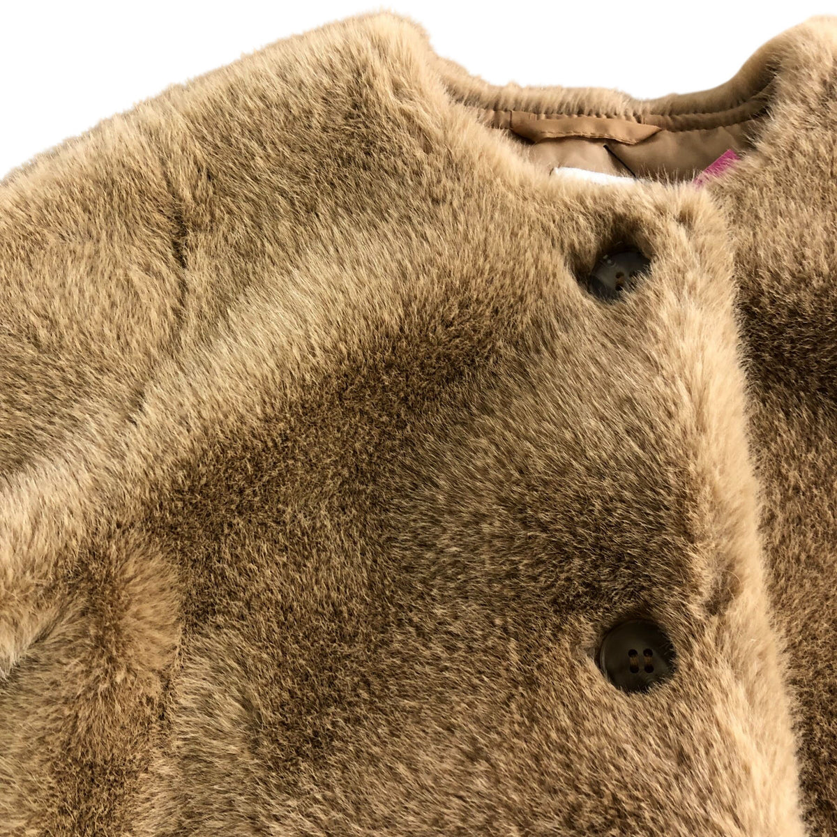 River Island Kids Faux Fur Coat 2-3 Years Girls Tan Button Up
