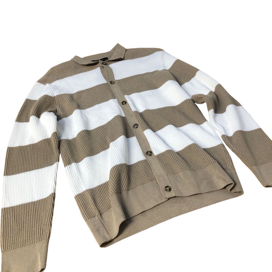 River Island Striped Cardigan Size Medium Men’s Cotton Blend Button Up Khaki