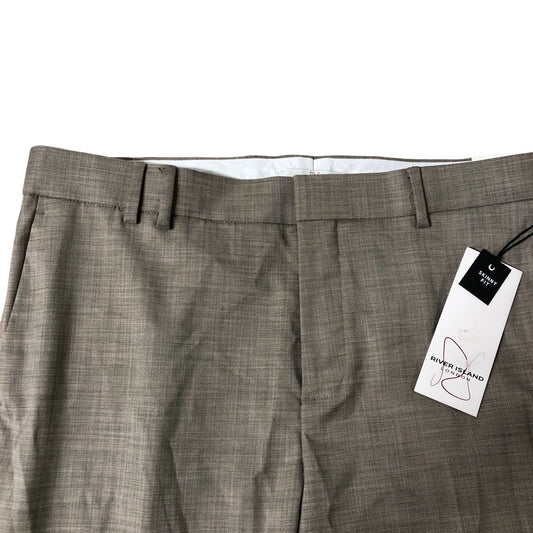 River Island Skinny Fit Trousers W36 L32 Men's Beige Formal Pants