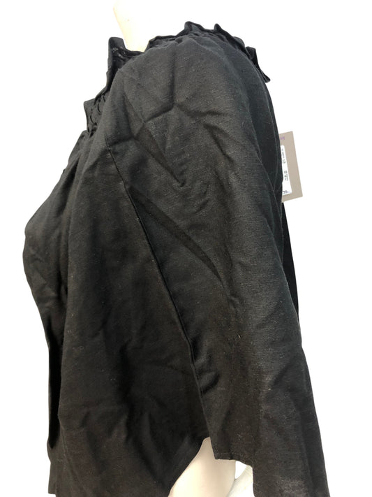 River Island Black Top UK16 Women's Lightweight Frill Neck Short Sleeve