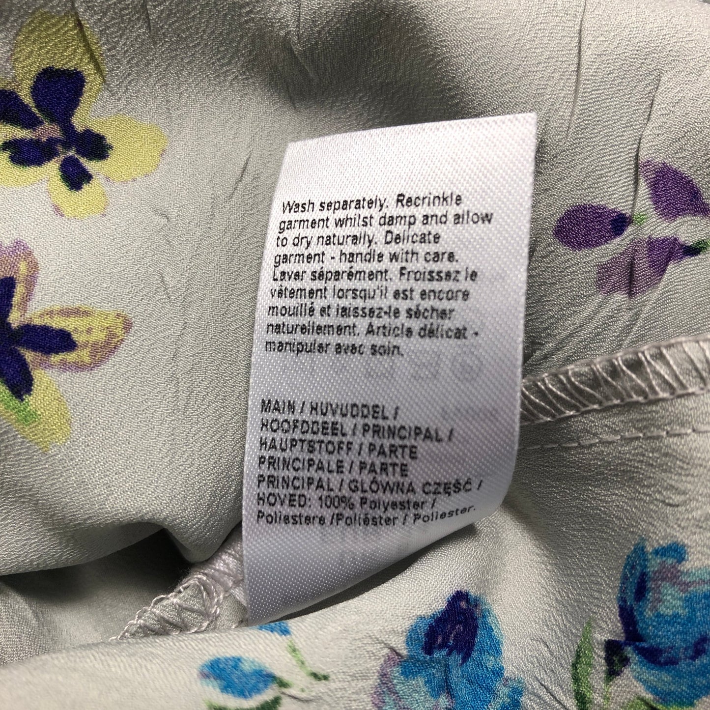 River Island Floral Print Peplum Top Women's Pale Silver Long Sleeve Size 8