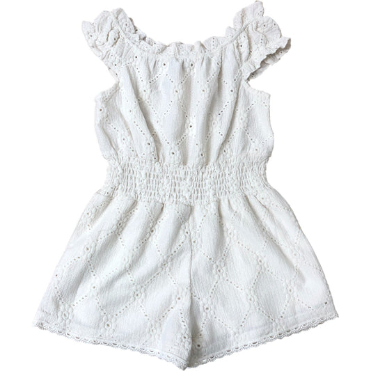 River Island Girls White Romper Dress 5-6 Years Cotton Ruffle Sleeves