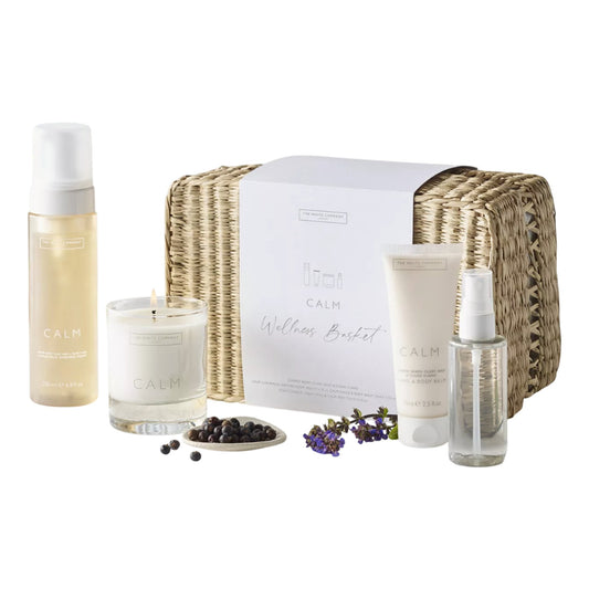 Branded Calm Wellness Basket Gift Set Shower Foam Candle Balm