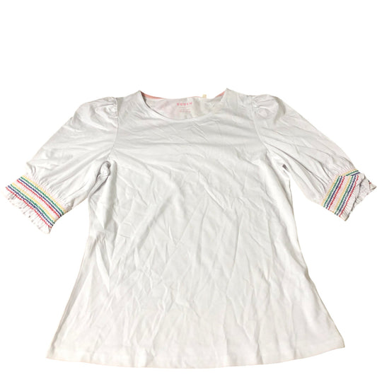 White Top Women's Short Sleeve Cotton Blend Puff Sleeve UK10