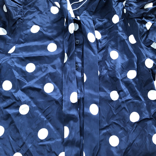 Baukjen Polka Dot Blouse Size 6 Women's Navy Blue 100 Viscose Short Sleeves