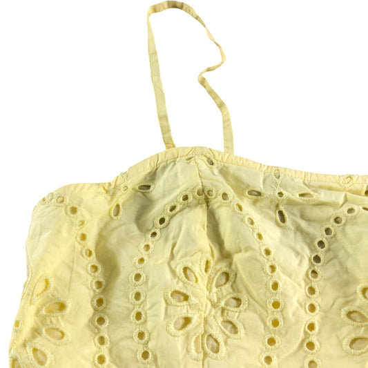 River Island UK18 Women's Yellow Embroidered Peplum Top Spaghetti Straps