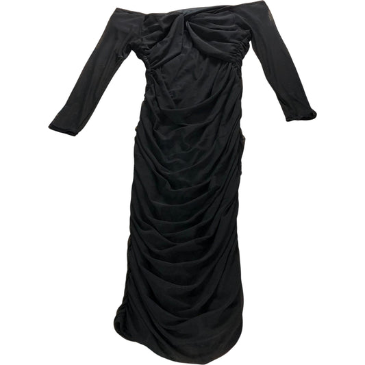 Black Ruched Off Shoulder Dress UK18 Women's Long Sleeve Evening Dress