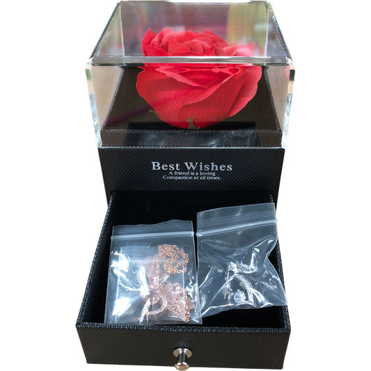 Best Wishes Jewellery Box With Red Rose And Necklace Gift Set