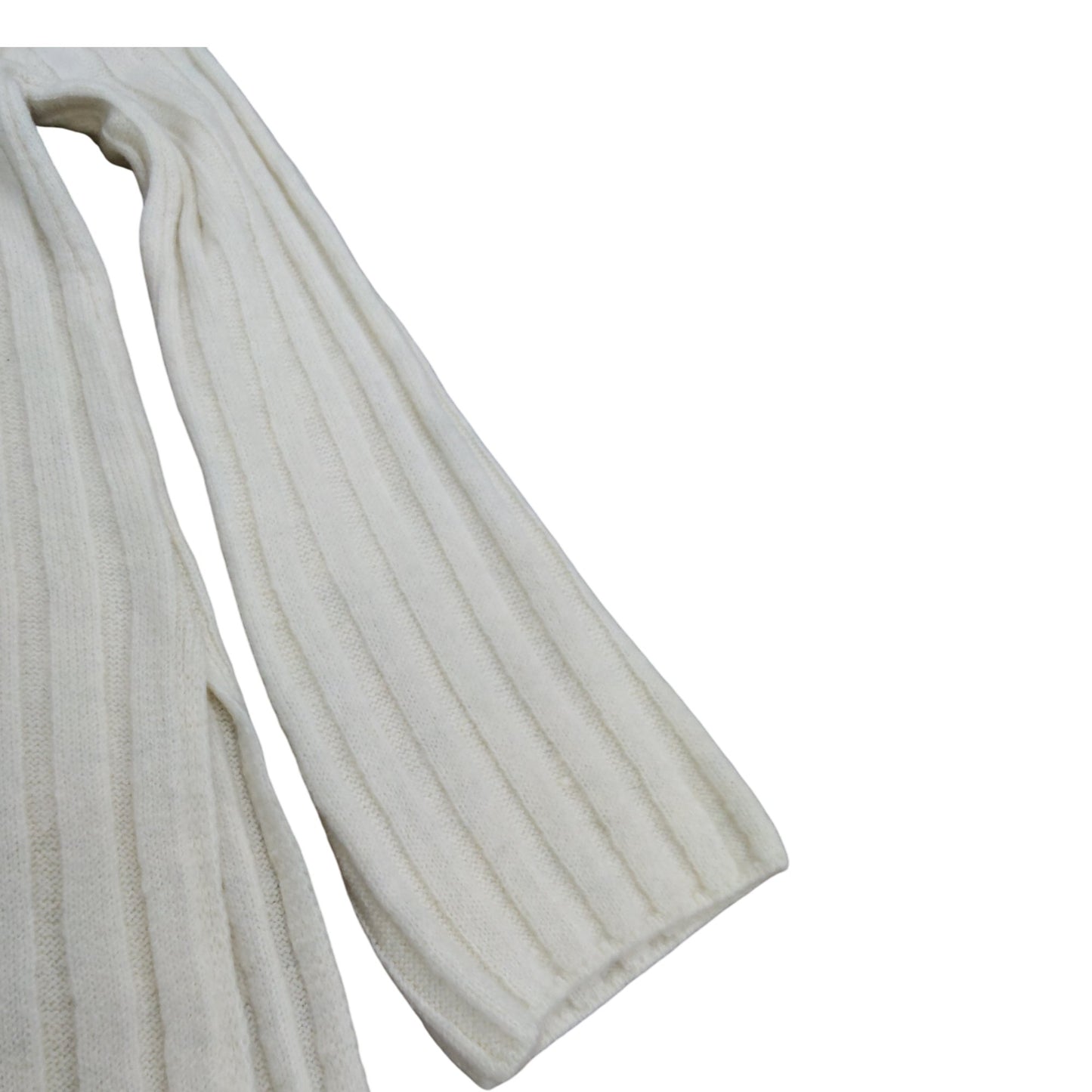 River Island Women's Cream Ribbed Sweater UK Size S Long Sleeve Tie Neck