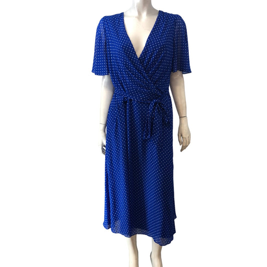 Lauren Ralph Lauren Polka Dot Wrap Dress Size 10 Women's Blue Short Sleeve