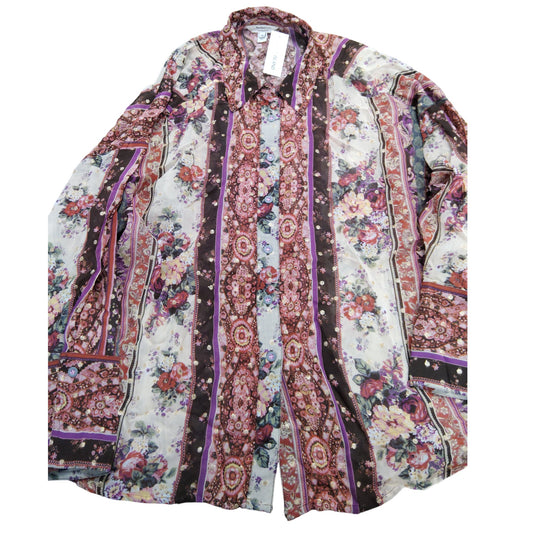 River Island Floral Print Shirt UK14 Women's Relaxed Fit Long Sleeve Blouse