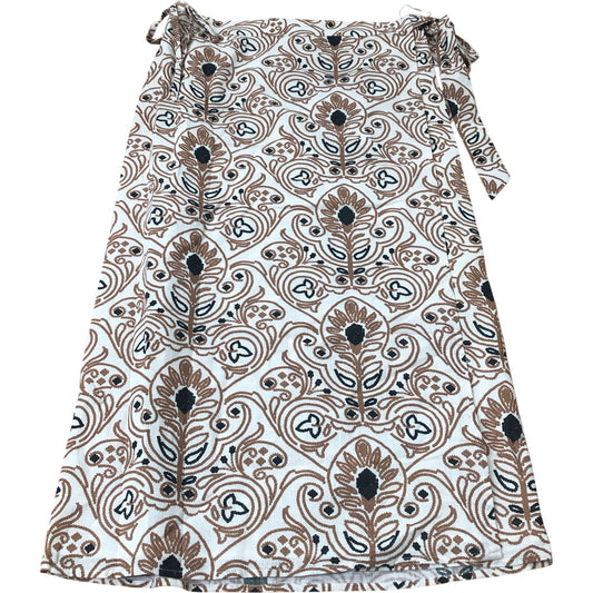 Neutral Print Wrap Midi Skirt Floral Design Cotton Lightweight