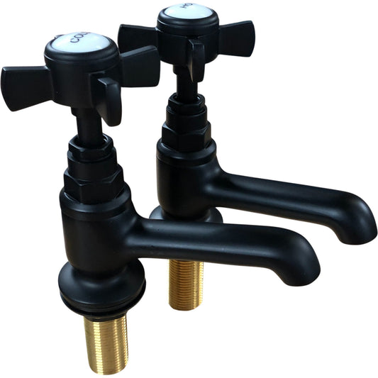 Traditional Basin Taps Black Cross Head Handles 2 Taps New Bathroom Faucet