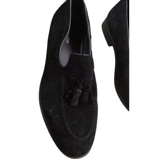 River Island Suede Loafers UK11 Men's Black Casual Slip On Shoes Tassel Detail
