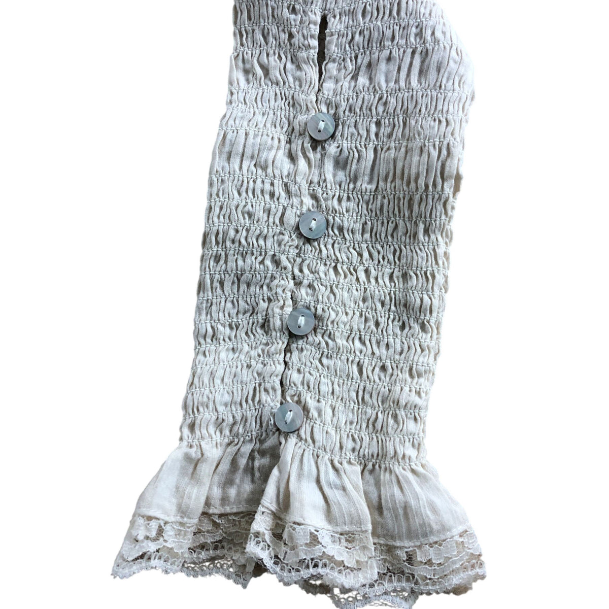 Women's Beige Smocked Long Sleeve Blouse Frill Details