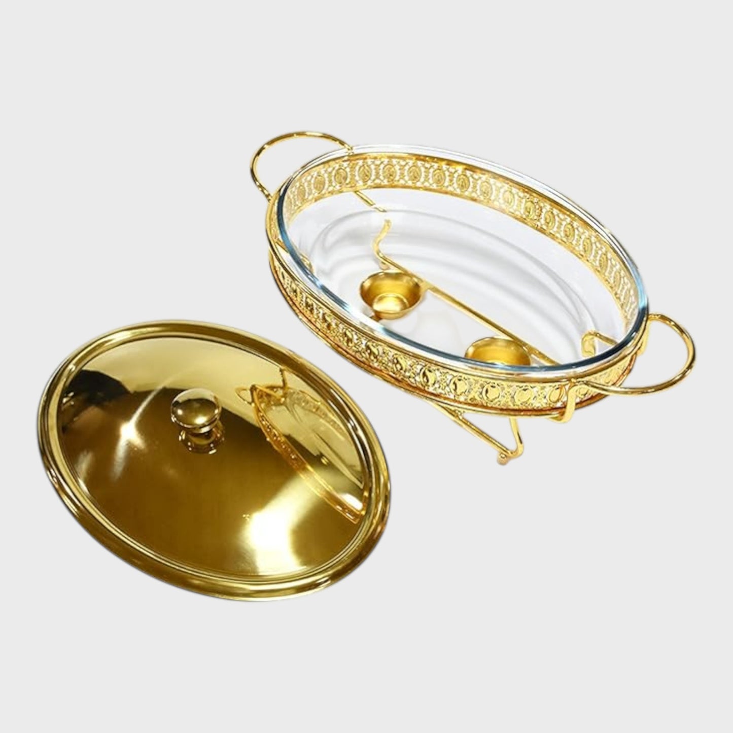 Buffet Chafing Dish Alcohol Stove with Glass Tray - Gold - 1.5 Litre