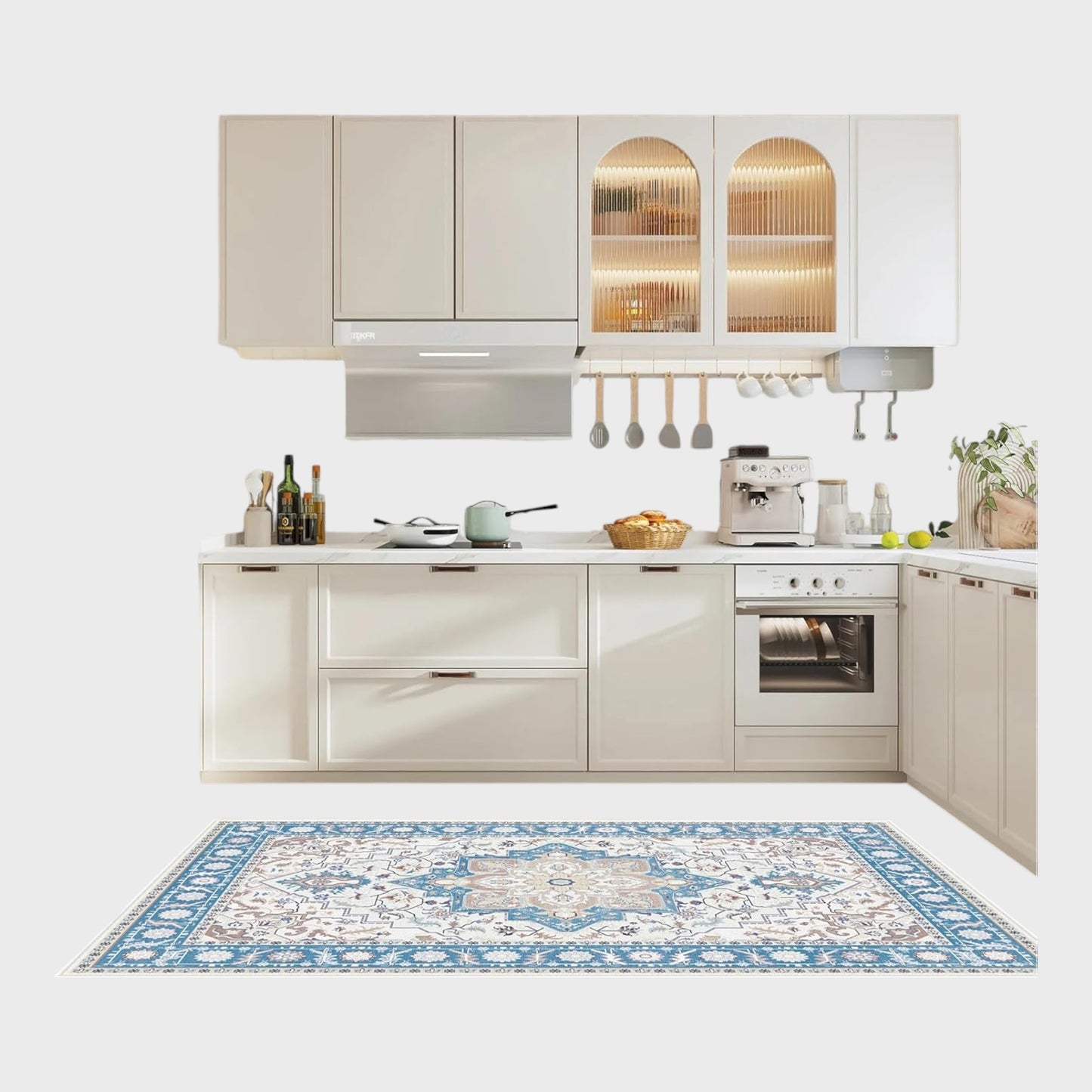 Soft Short Pile Lace Design Blue Rug - 80cm x 180cm