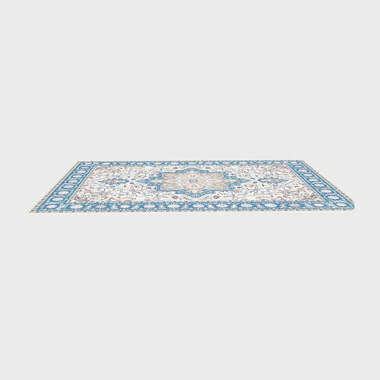 Soft Short Pile Lace Design Blue Rug - 80cm x 180cm