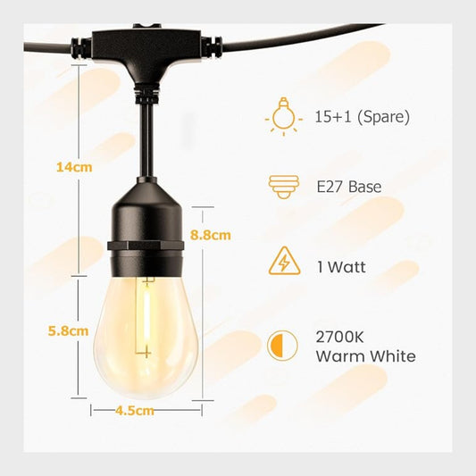 SVATER S14 LED String Lights 128FT IP65 Festoon E27 Outdoor Lighting