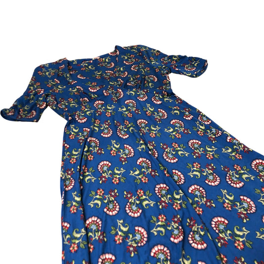 Floral Wrap Maxi Dress Women's Short Sleeve Blue Viscose UK12