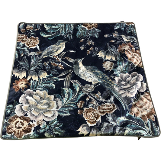 Velvet Floral Bird Embellished Cushion Cover Navy Blue 50 x 50cm