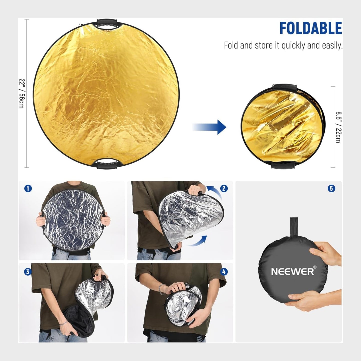 NEEWER 22" 5-in-1 Round Collapsible Light Reflector
