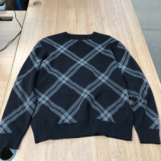River Island Sweater Crew Neck Size Medium Men's Black Plaid Cotton Blend