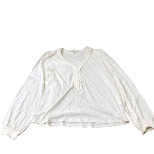 Long Sleeve Blouse Women's Cream Ruffled Button Front Top UK12