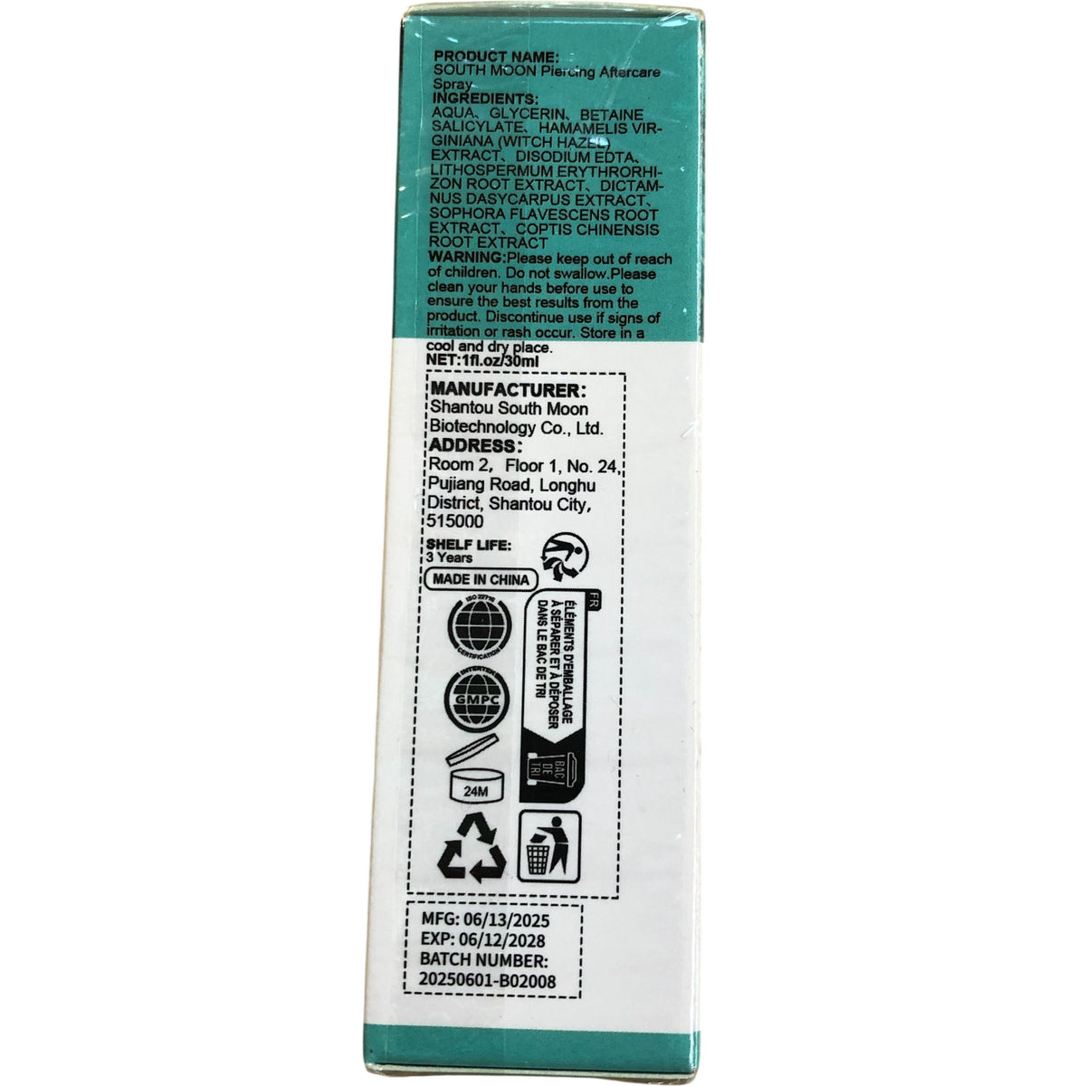 South Moon Piercing Aftercare Spray 30ml Relief Pain