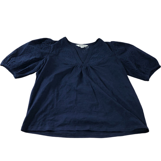 Navy Embroidered Puff Sleeve Top - Size 10