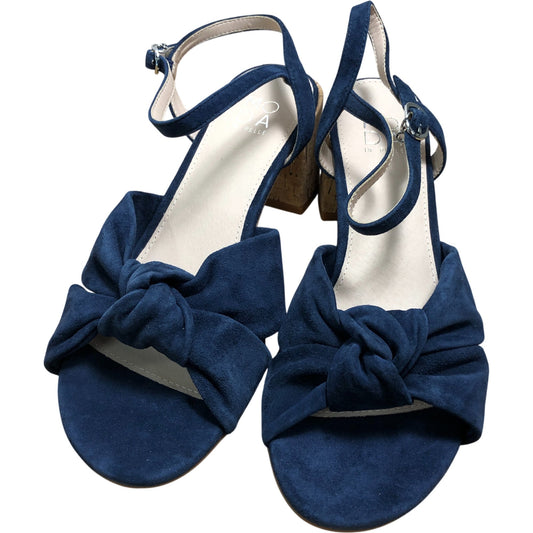 Moda In Pelle Mokara Navy Suede Heeled Sandals UK6 Women's Knot Front Block Heel